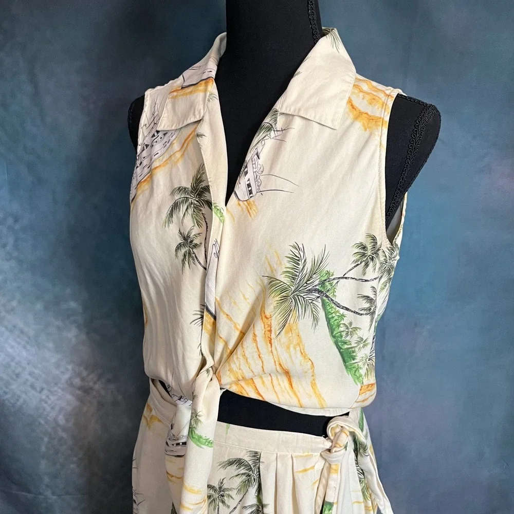 Bahama‎ Cruise Vintage 100% Silk Tropical Yacht Print 2 Piece Set Size Large/12